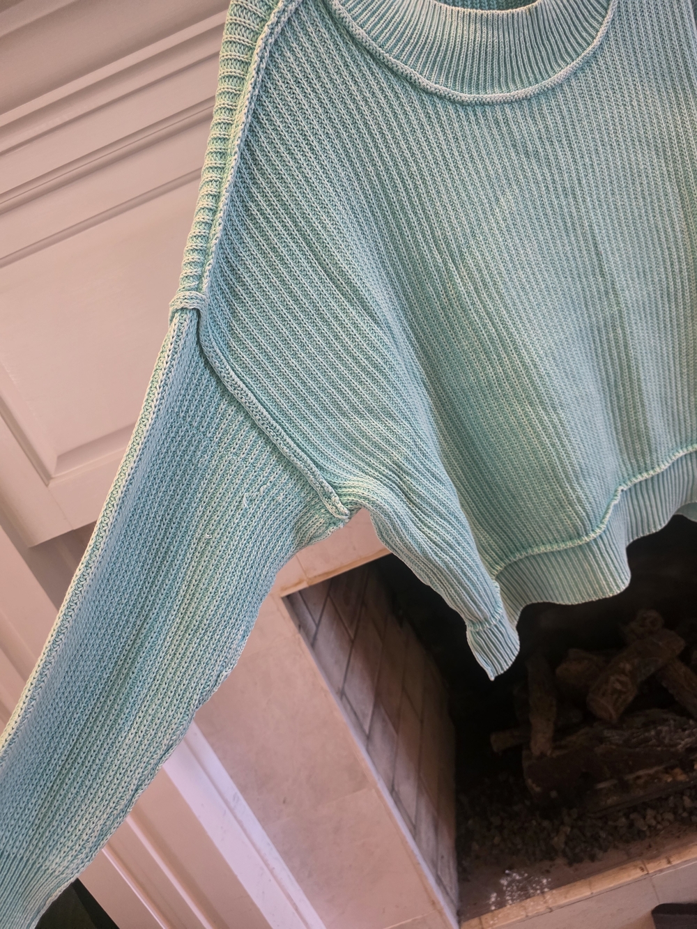 Zenana Outfitters Mint Green Ribbed Crewneck Sweater - Picture 2 of 4